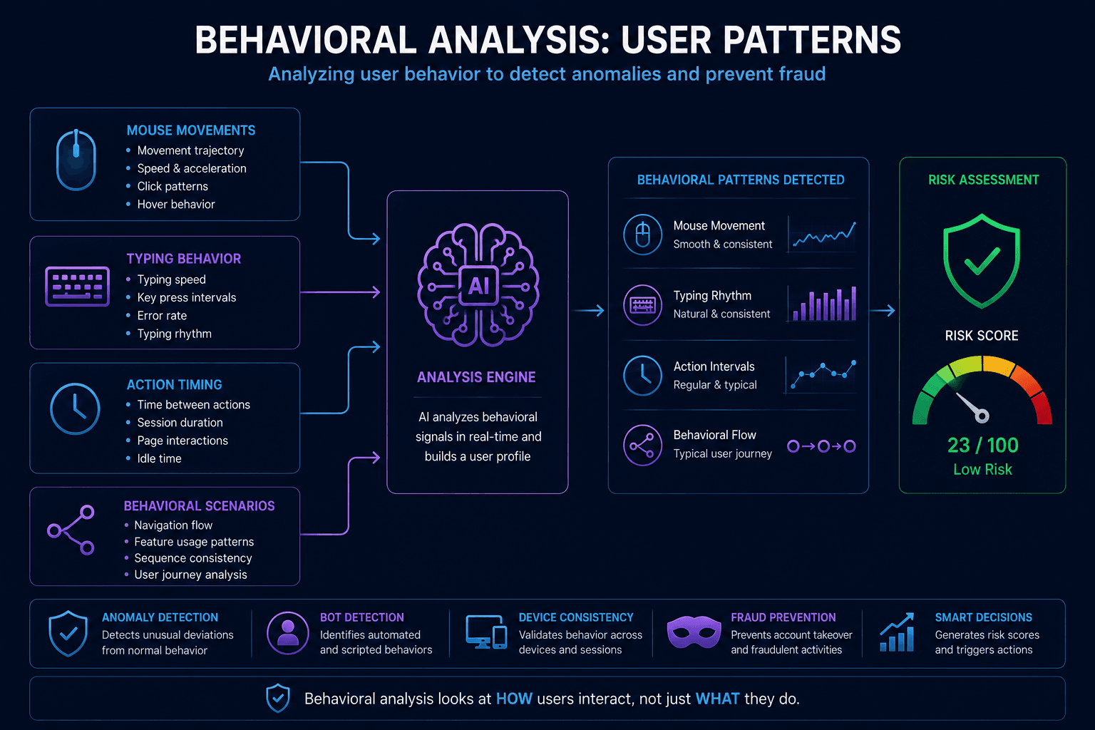 Behavioral analysis of user mouse movements and activity patterns