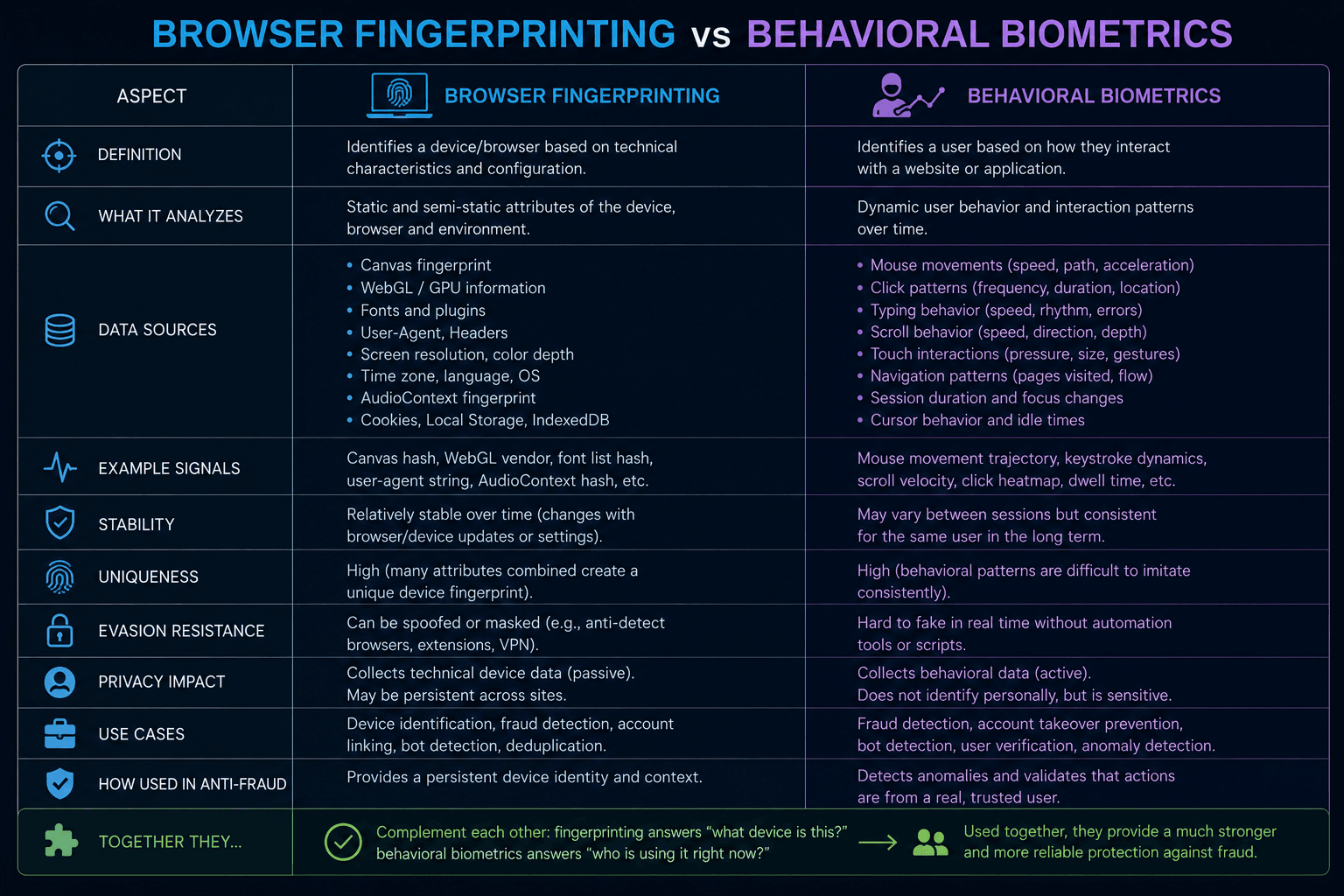 Browser Fingerprinting vs Behavioral Biometrics