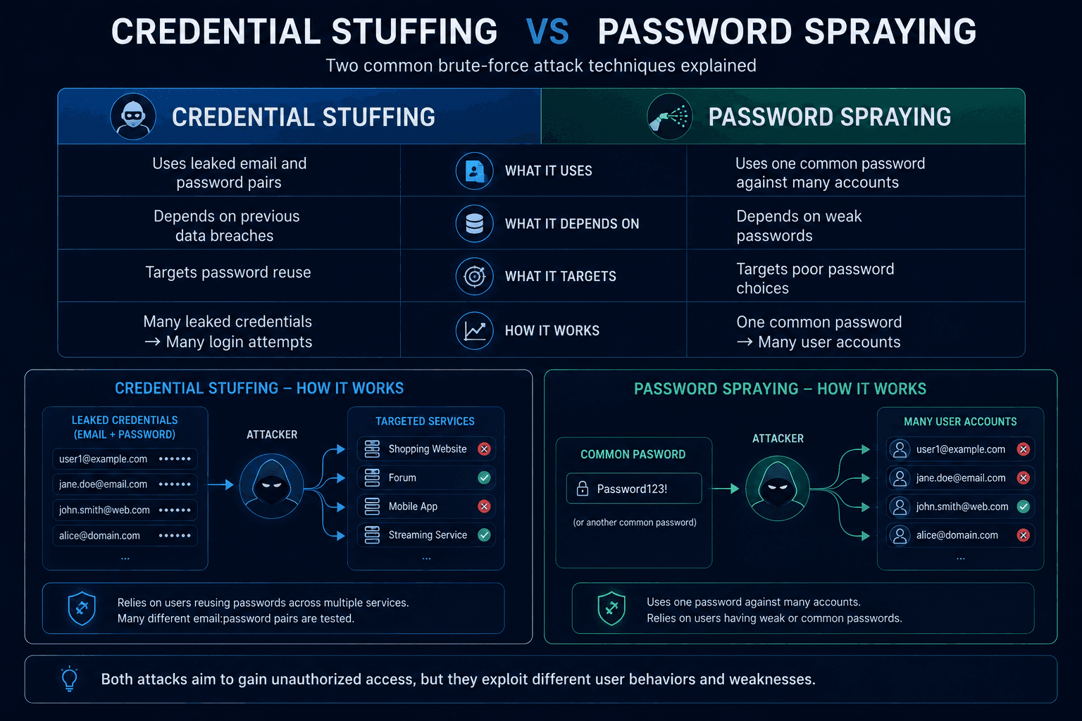 Credential Stuffing compared with Password Spraying