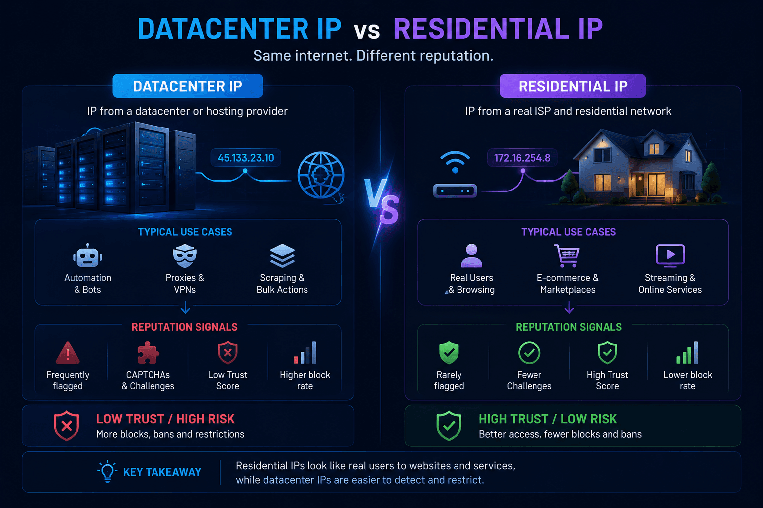Comparison between Datacenter IP and Residential IP reputation