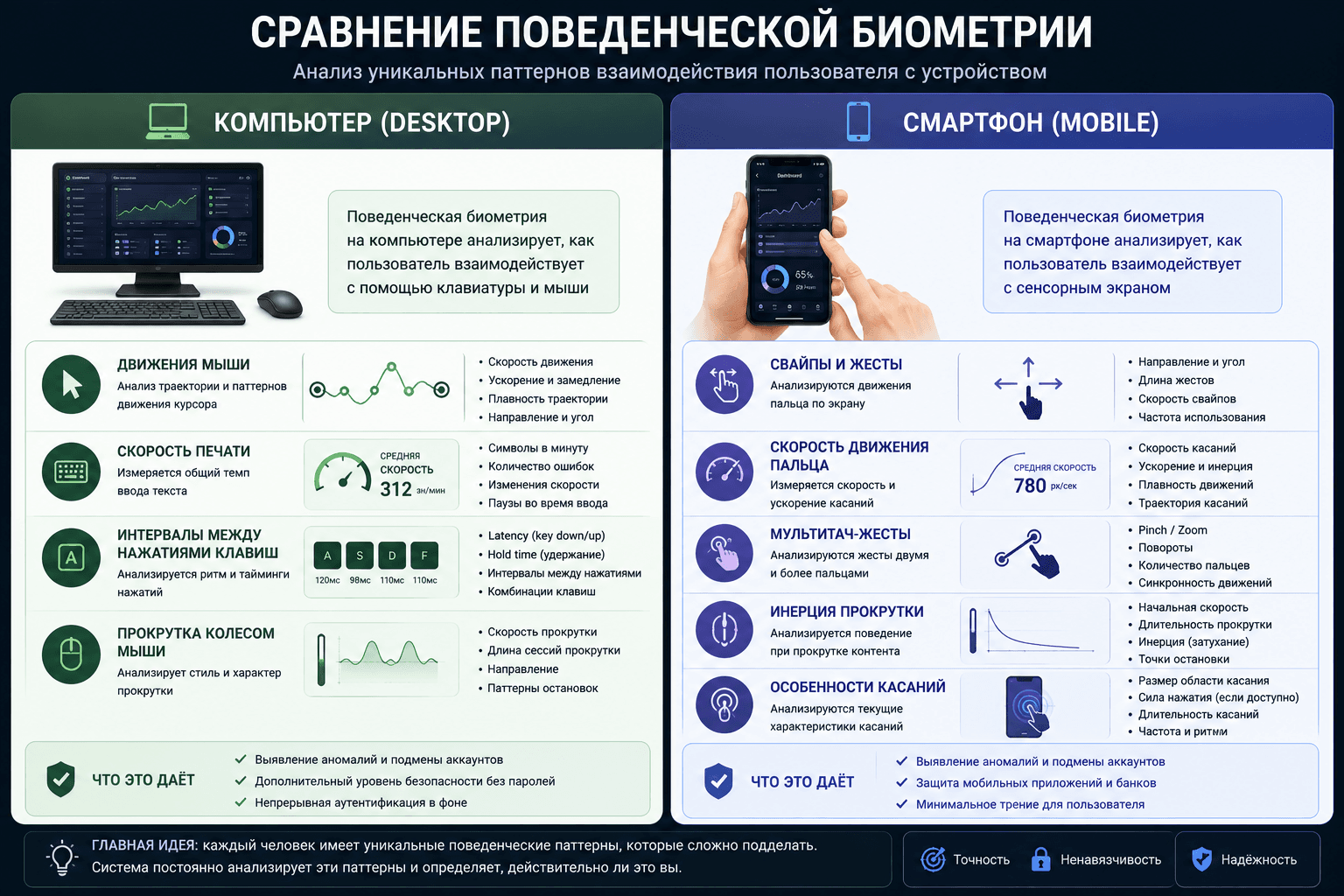 Comparison of behavioral biometrics on desktop and mobile devices