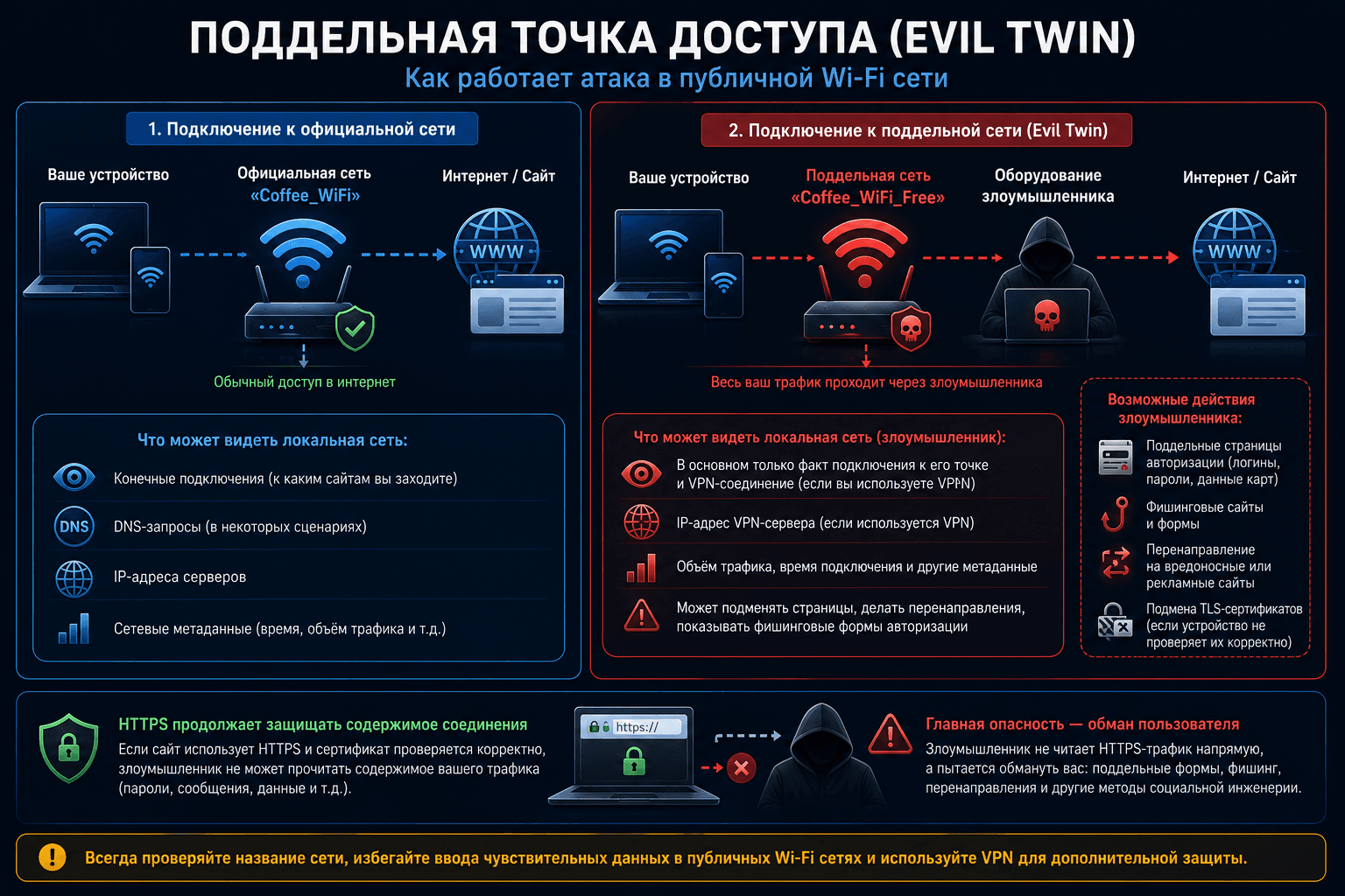 Как работает атака Evil Twin в публичной Wi-Fi сети