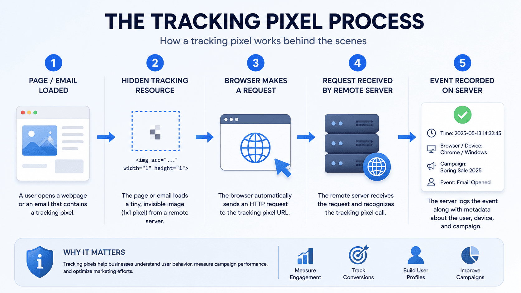 Tracking Pixel process from page or email loading to event recording on a remote server