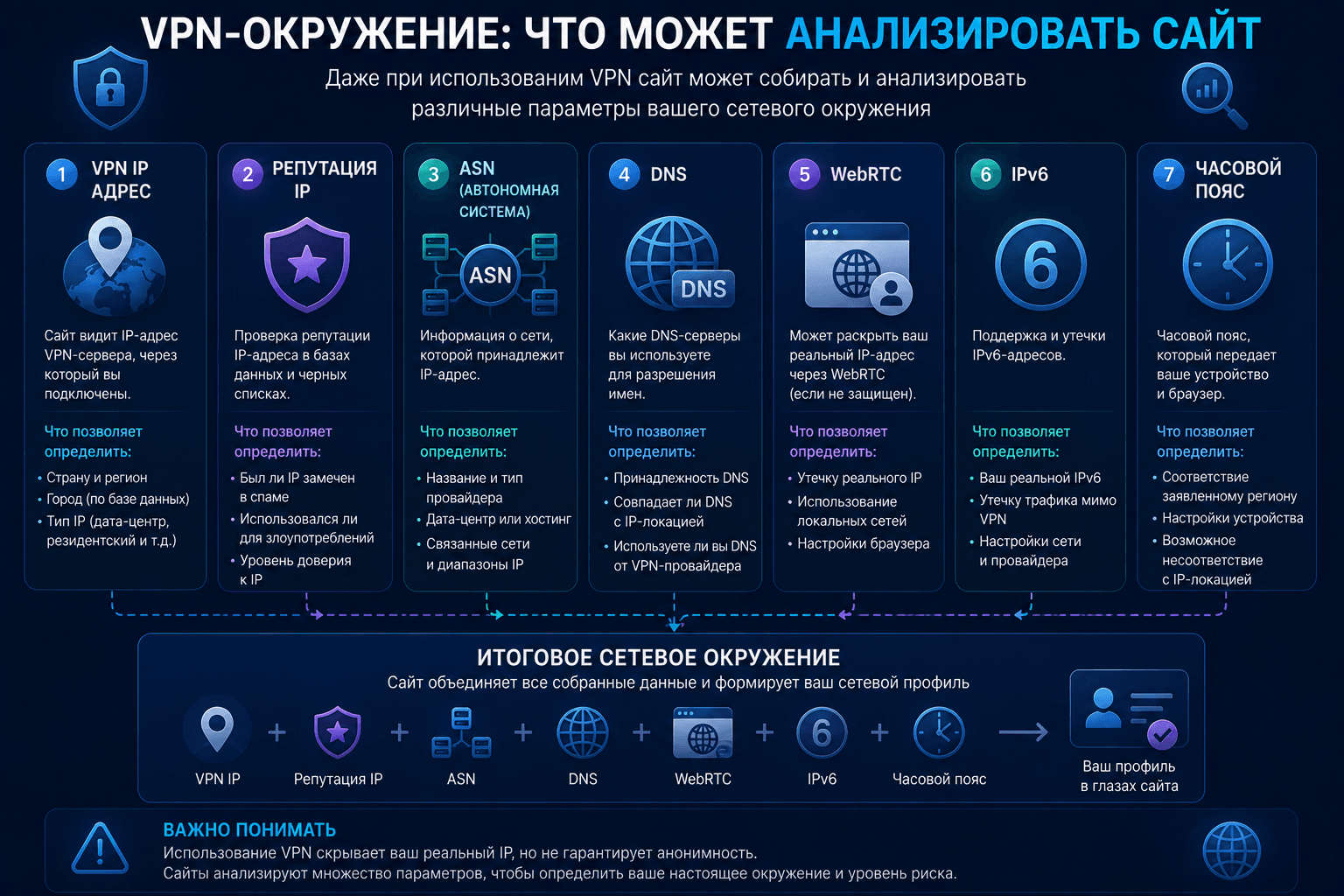 Параметры VPN-окружения, которые может анализировать сайт
