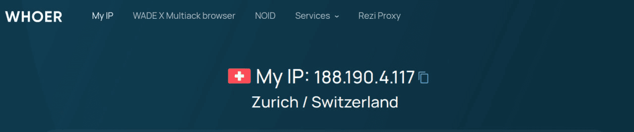 Checking your IP address and connection country using Whoer.net