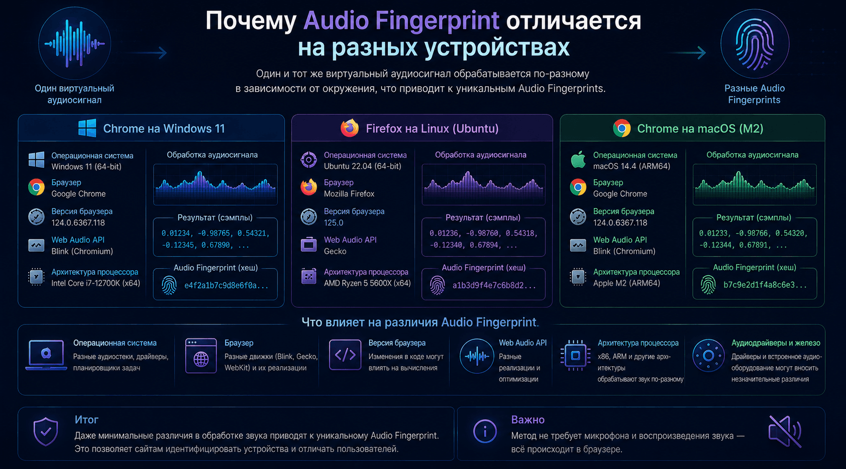 Различия Audio Fingerprint на разных устройствах