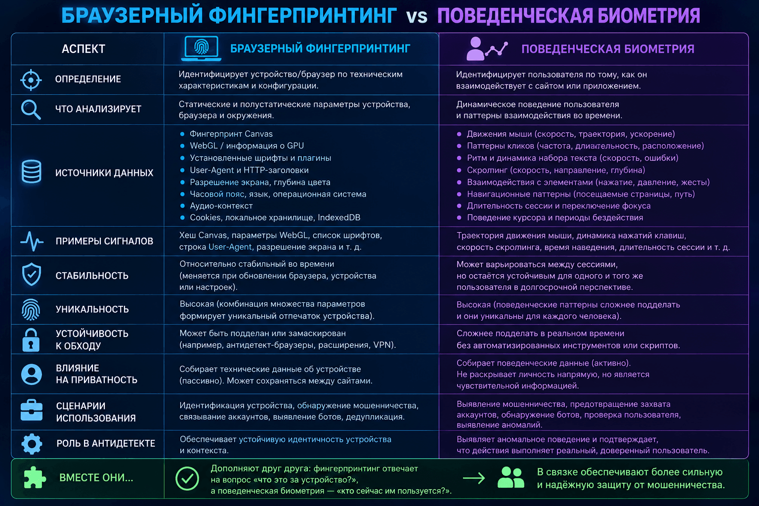Сравнение Browser Fingerprinting и поведенческой биометрии.