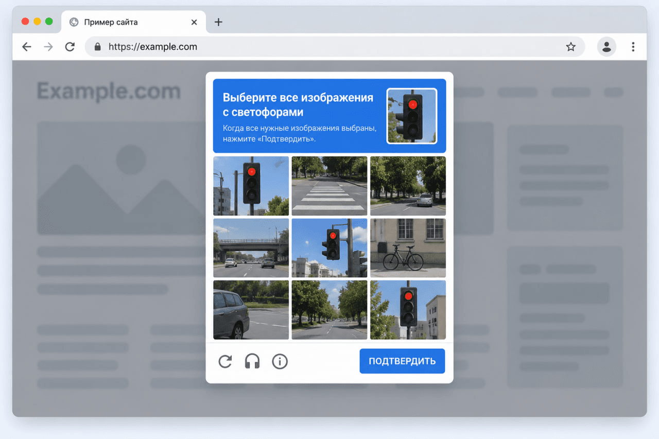 Пример CAPTCHA, которая появляется при открытии сайта