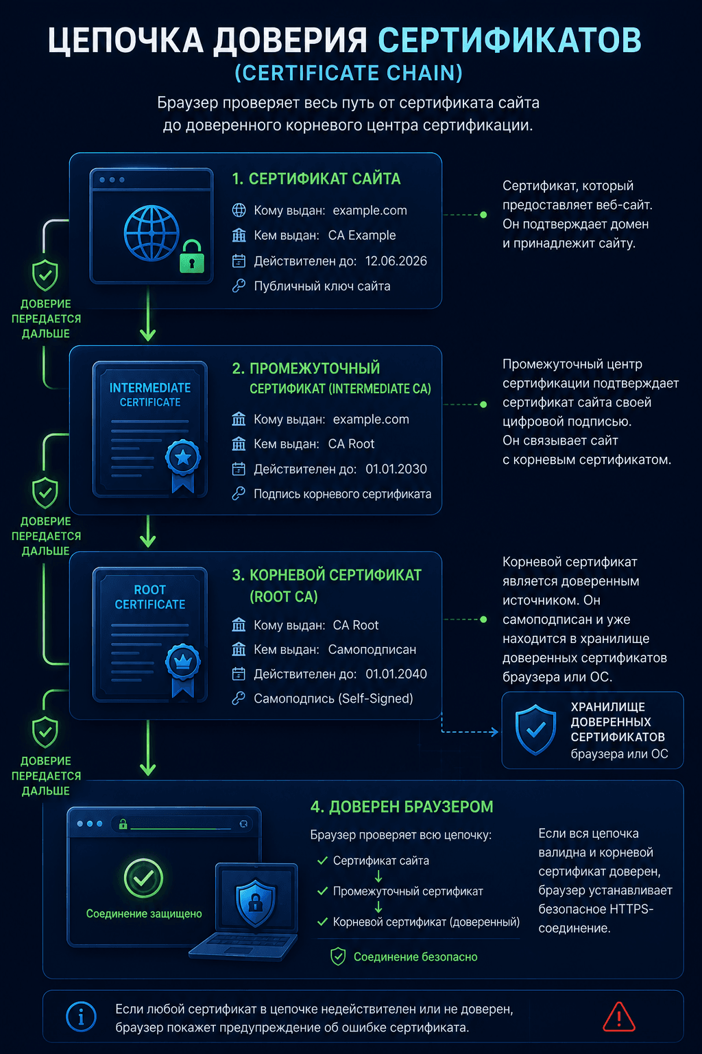 SSL certificate chain from website to trusted root certificate