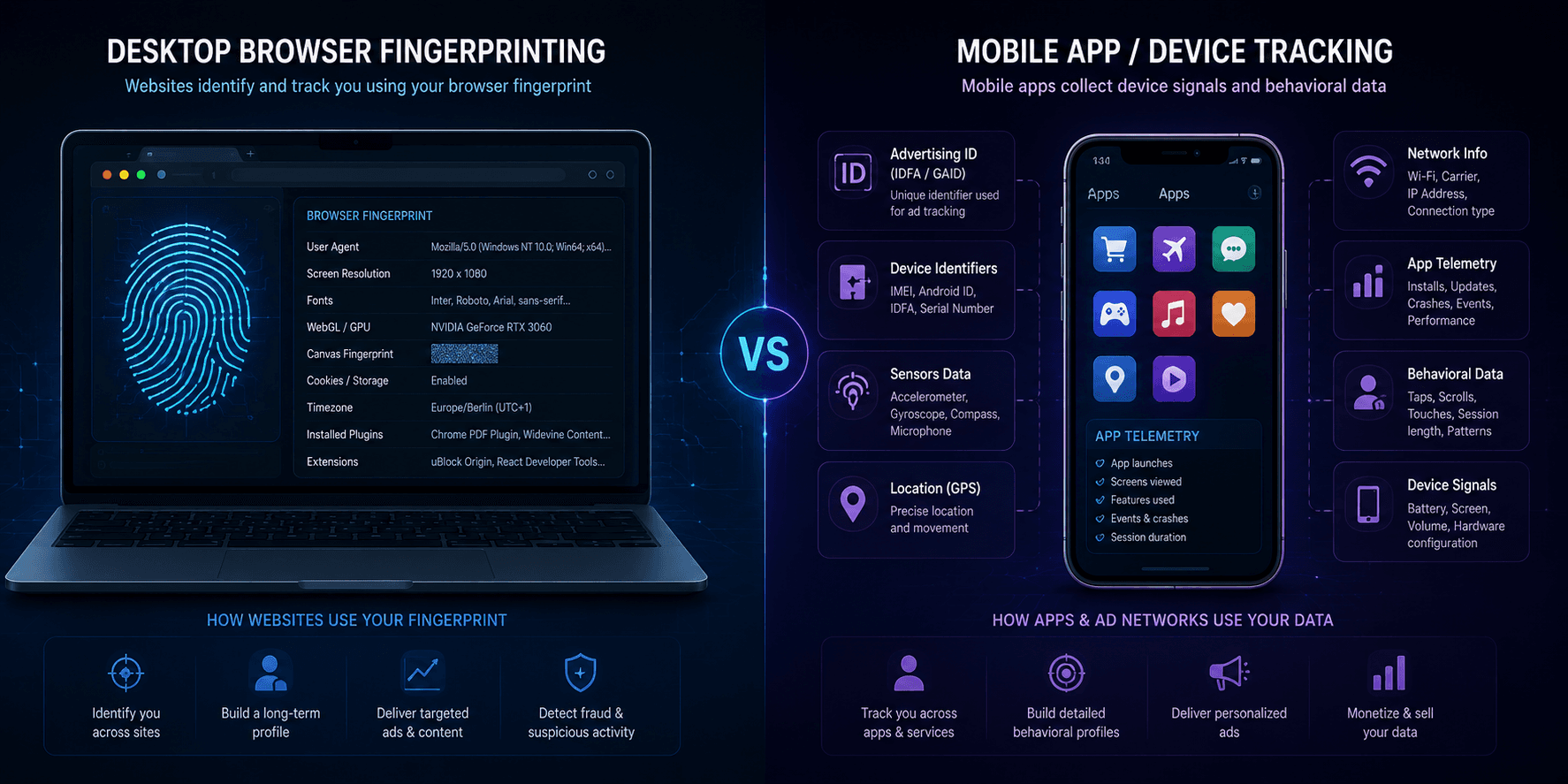 desktop browser fingerprinting vs mobile app