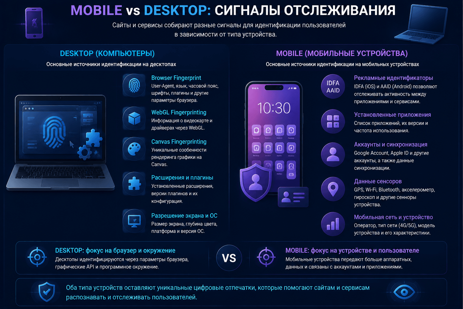 Сравнение сигналов отслеживания на мобильных устройствах и компьютерах
