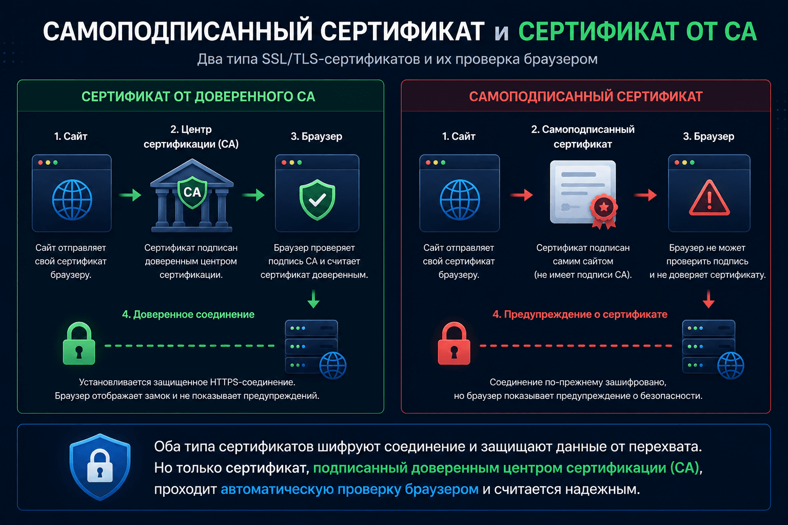 Comparison of CA-signed and self-signed certificates