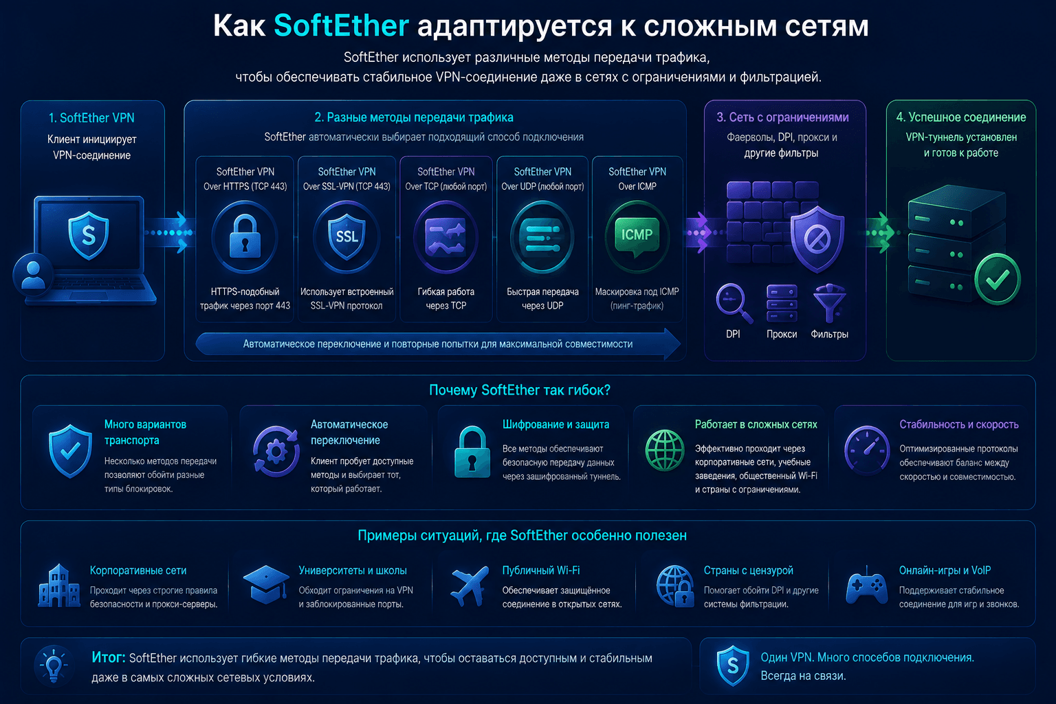 Методы передачи трафика SoftEther для повышения совместимости