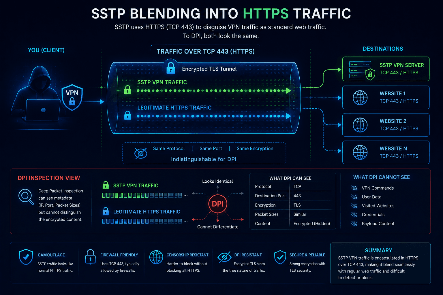 SSTP disguising VPN traffic as standard HTTPS communication