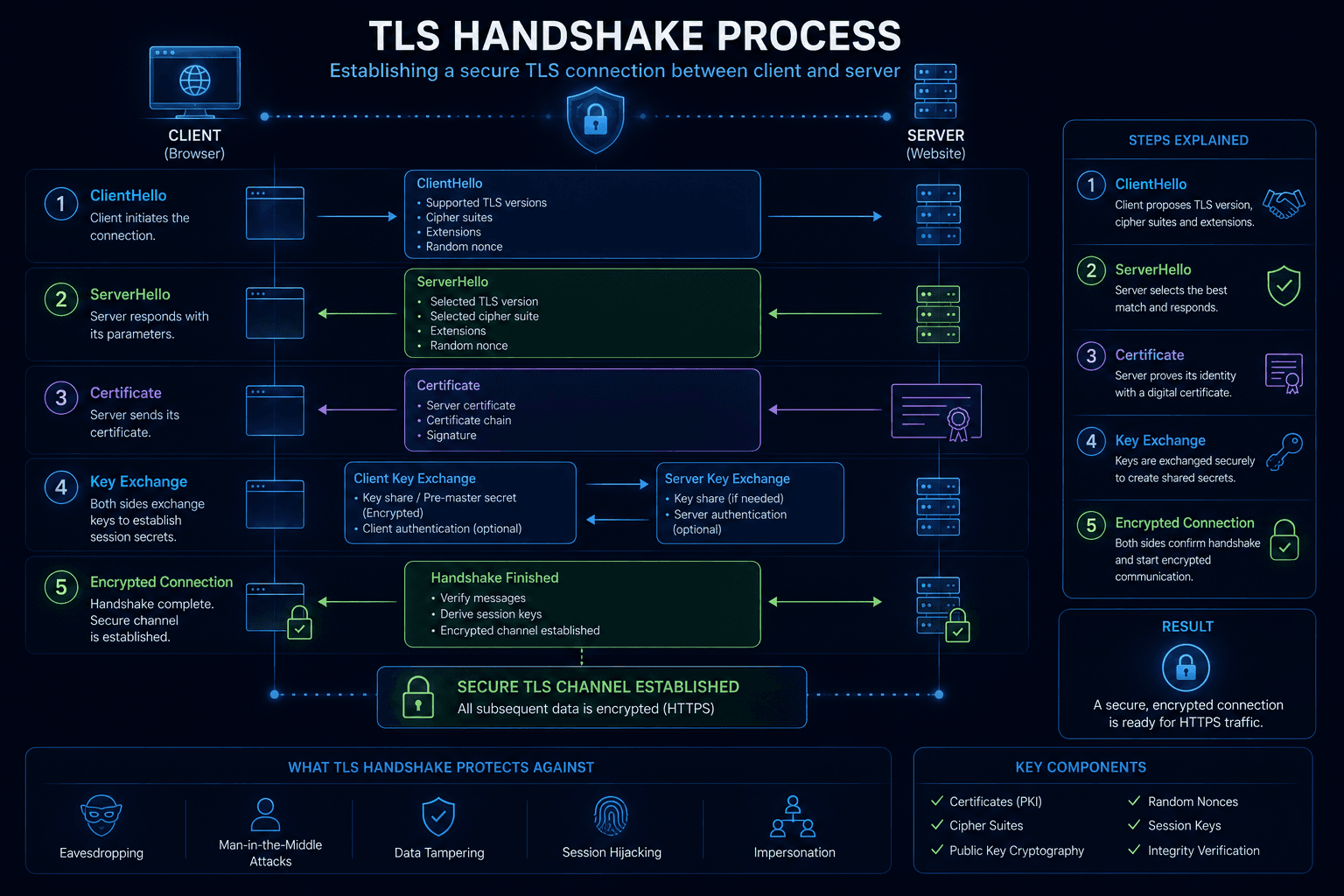 TLS Handshake process from ClientHello to encrypted connection