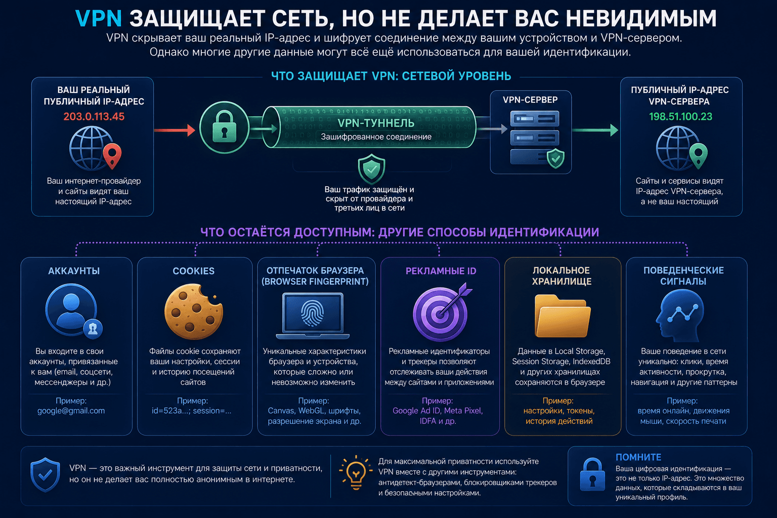 Границы защиты VPN на сетевом уровне и другие сохраняющиеся способы идентификации пользователя