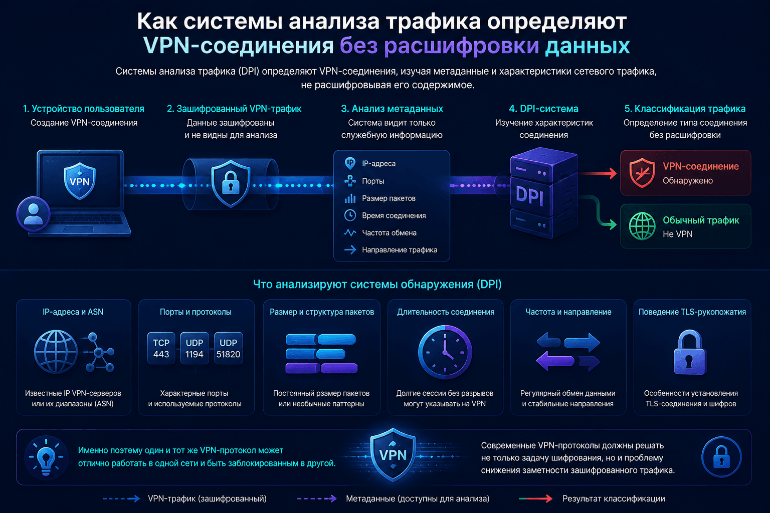 Как системы анализа трафика определяют VPN-соединения без расшифровки данных