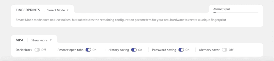 WadeX Smart Mode controls Browser Fingerprint