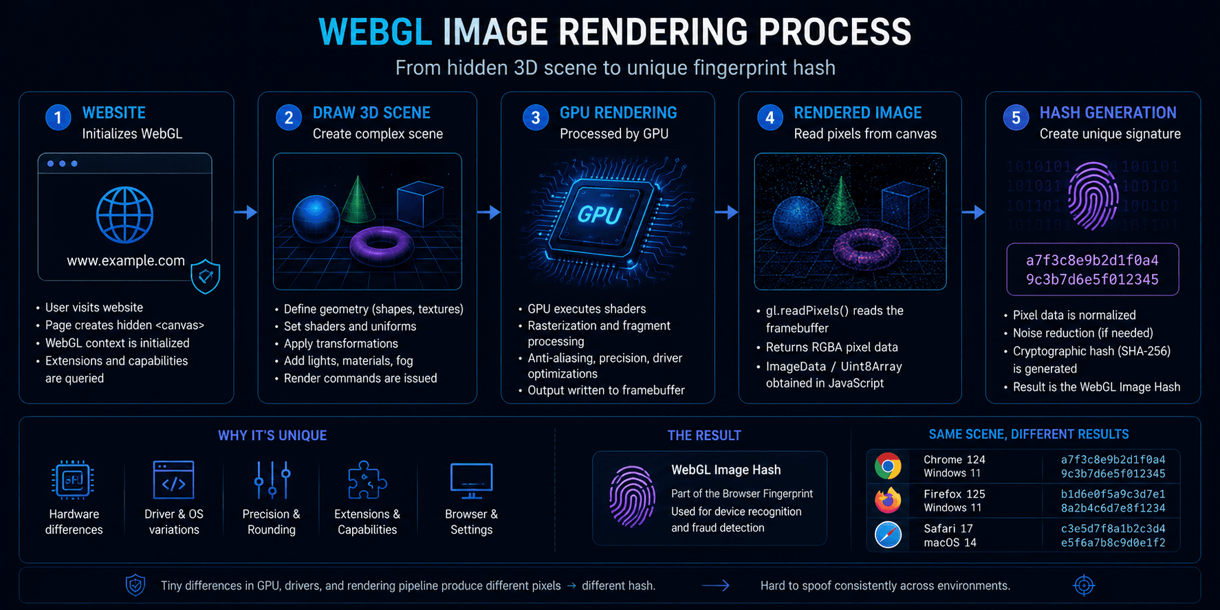 WebGL Image rendering process and hash generation