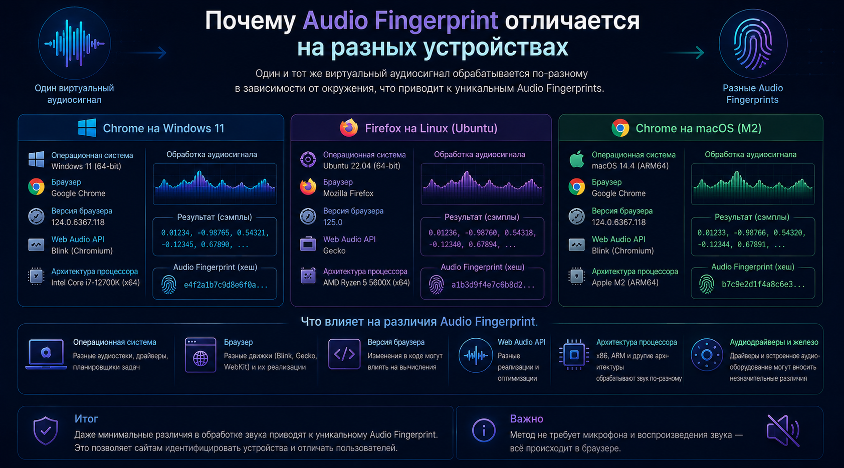 Различия Audio Fingerprint на разных устройствах