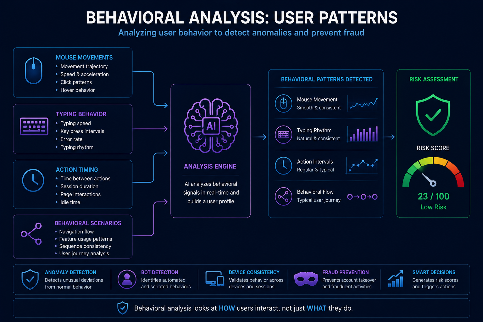 Behavioral analysis of user mouse movements and activity patterns