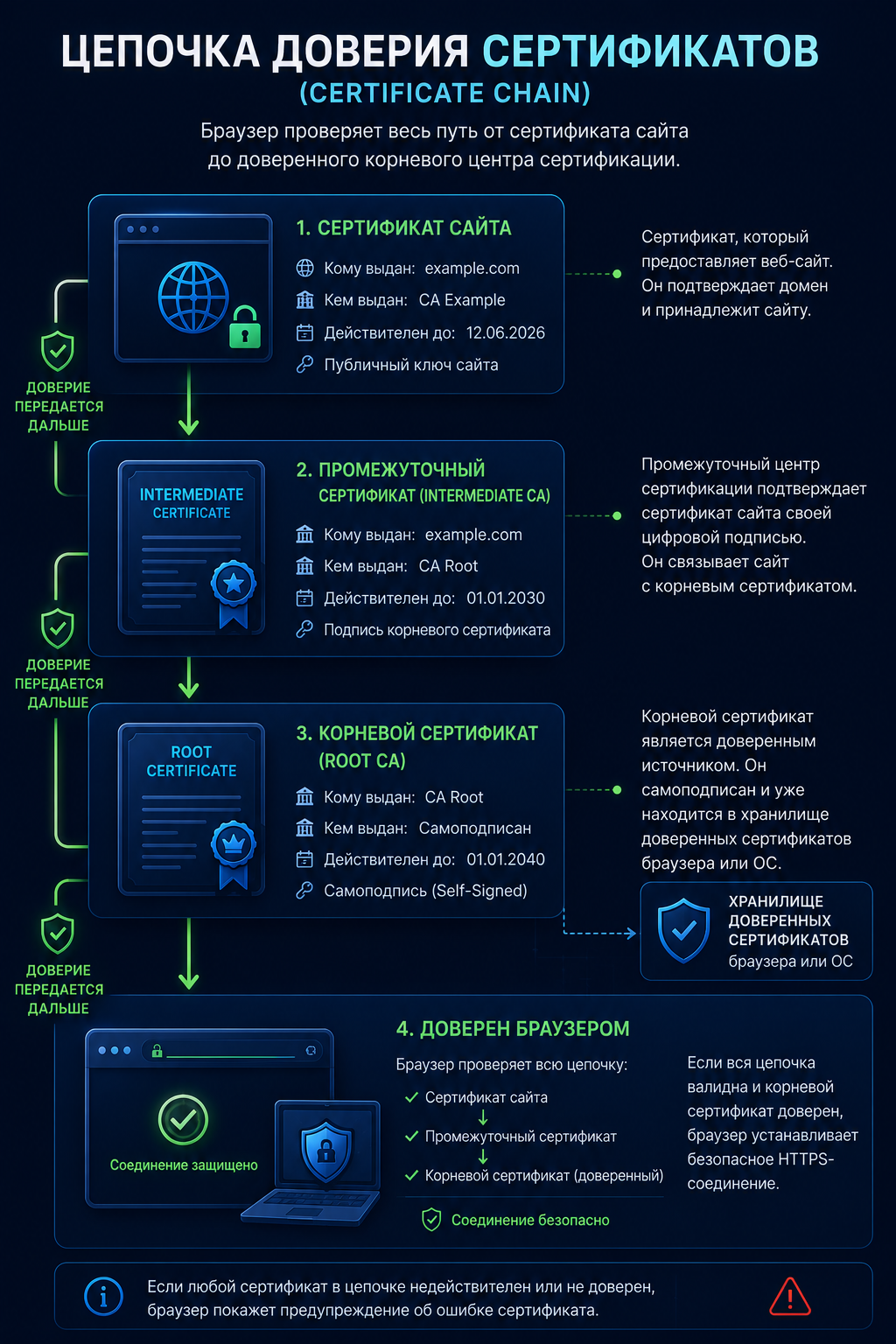 SSL certificate chain from website to trusted root certificate