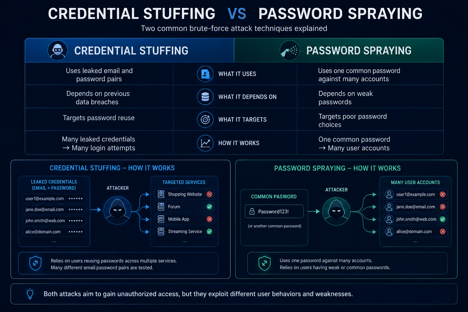 Credential Stuffing compared with Password Spraying