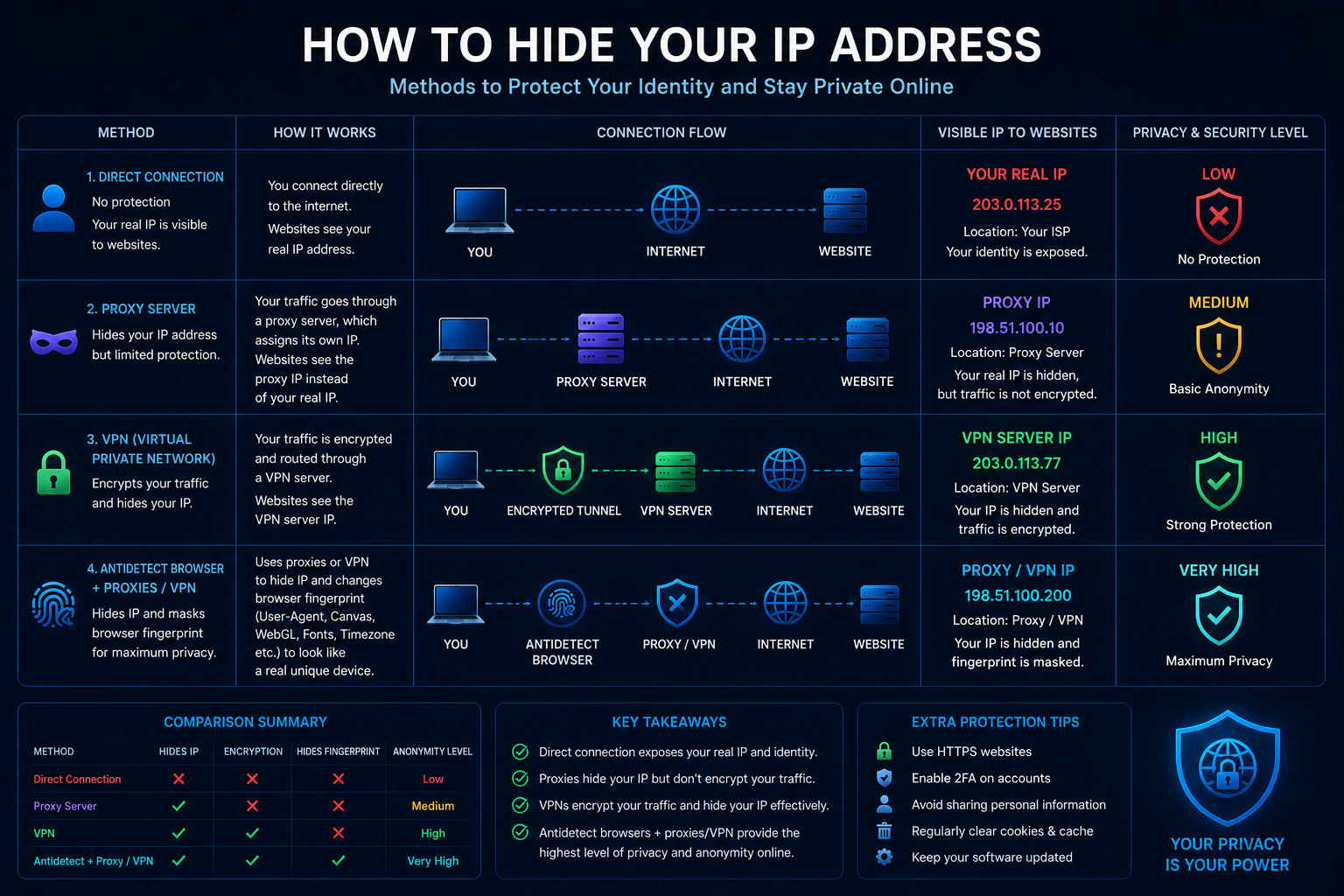 Different methods used to hide an IP address online