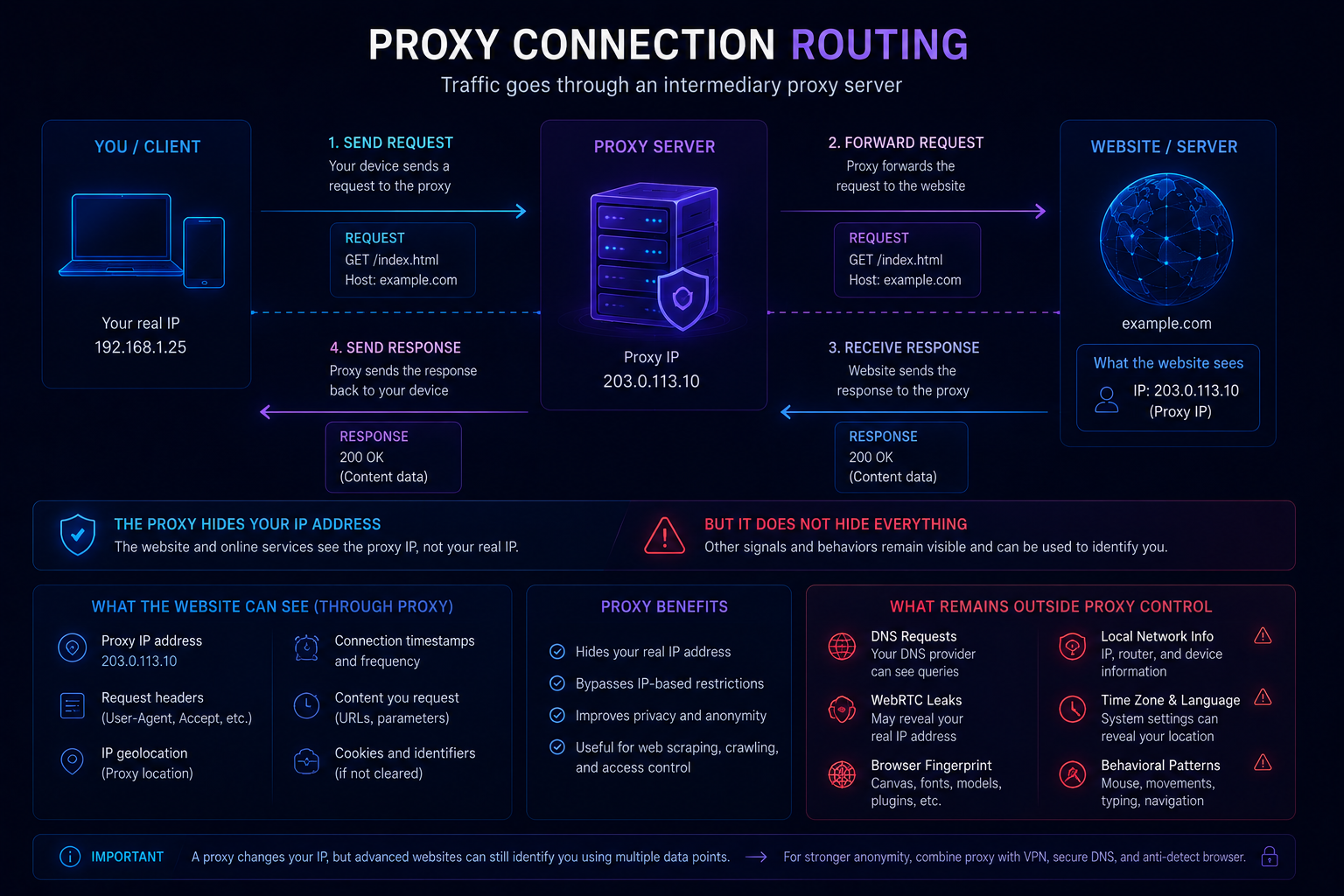 Proxy server forwarding traffic between user and website