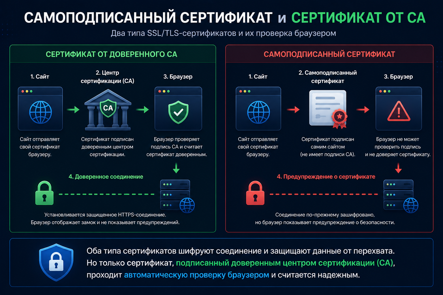 Comparison of CA-signed and self-signed certificates