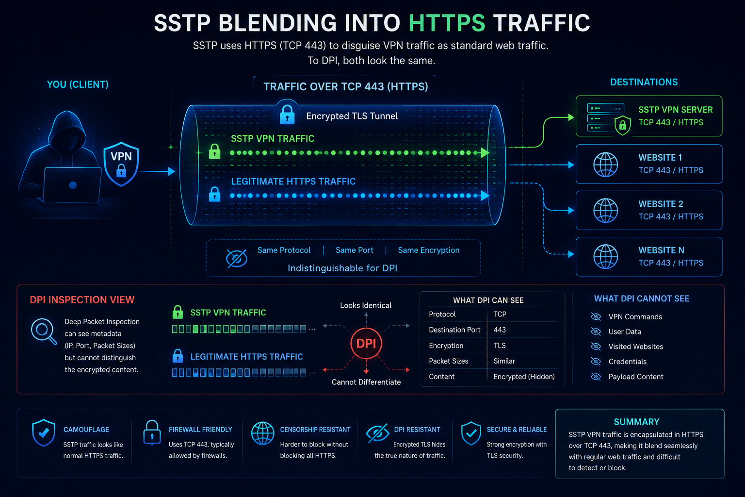 SSTP disguising VPN traffic as standard HTTPS communication