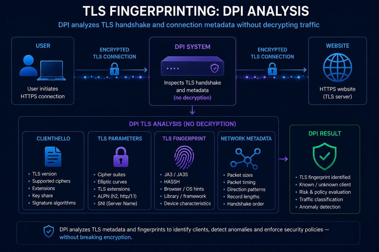 DPI system analyzing TLS connection fingerprints
