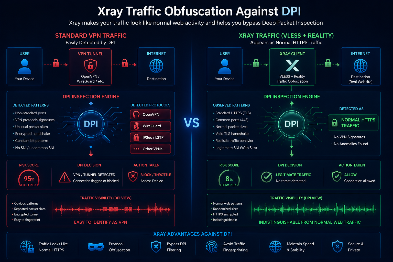 Xray protocol making traffic resemble normal web activity